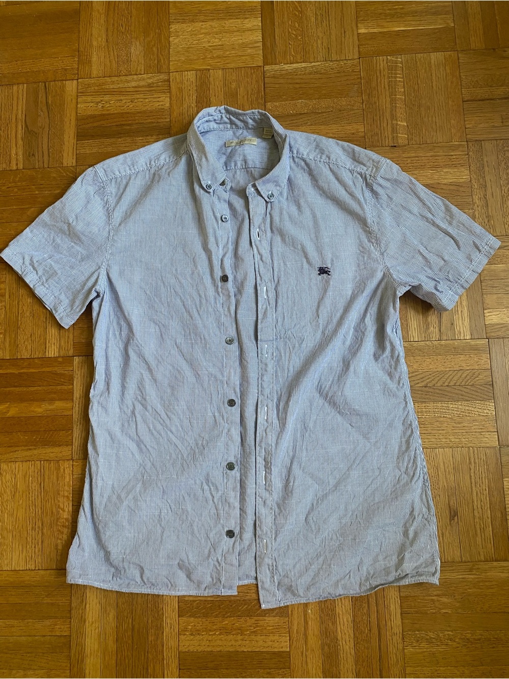 Burberry Brit Collared Short Sleeve Navy White Stripe Mens Button Up Medium Slim